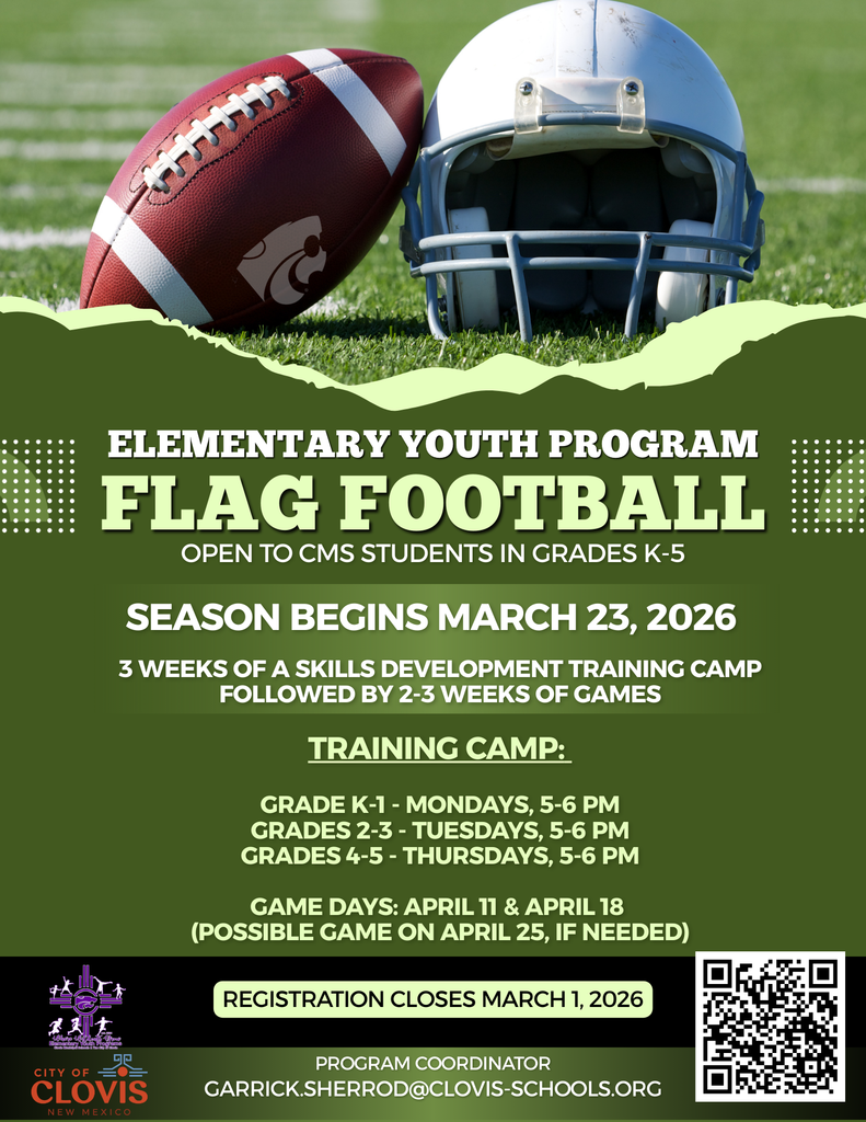  Flyer for Flag Football - Green background with a photo of a helmet and football. 