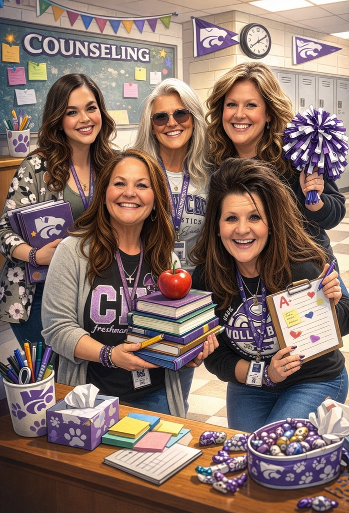 Illustration style image of five CHS counselors. 