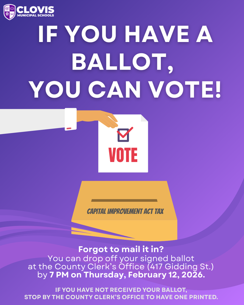Purple flyer with an image of a person casting a ballot. Reminding that the deadline to vote is 7 PM on Thursday Feb. 12 at 7 PM.