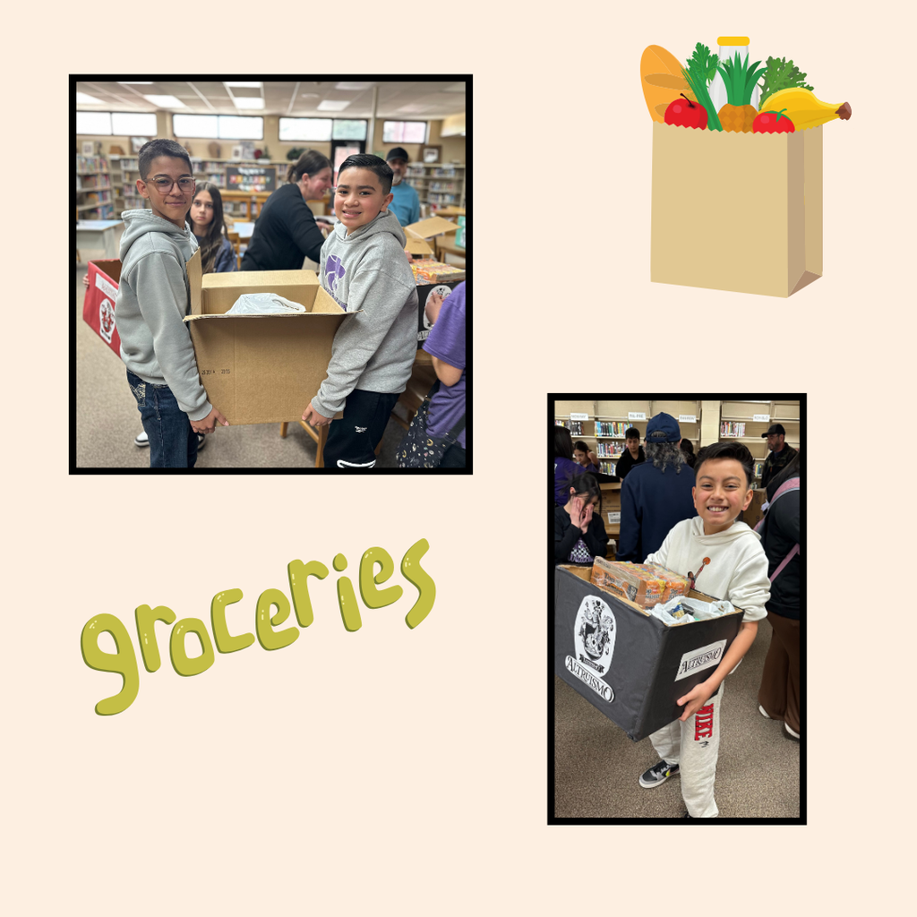 Pictures of students loading up groceries