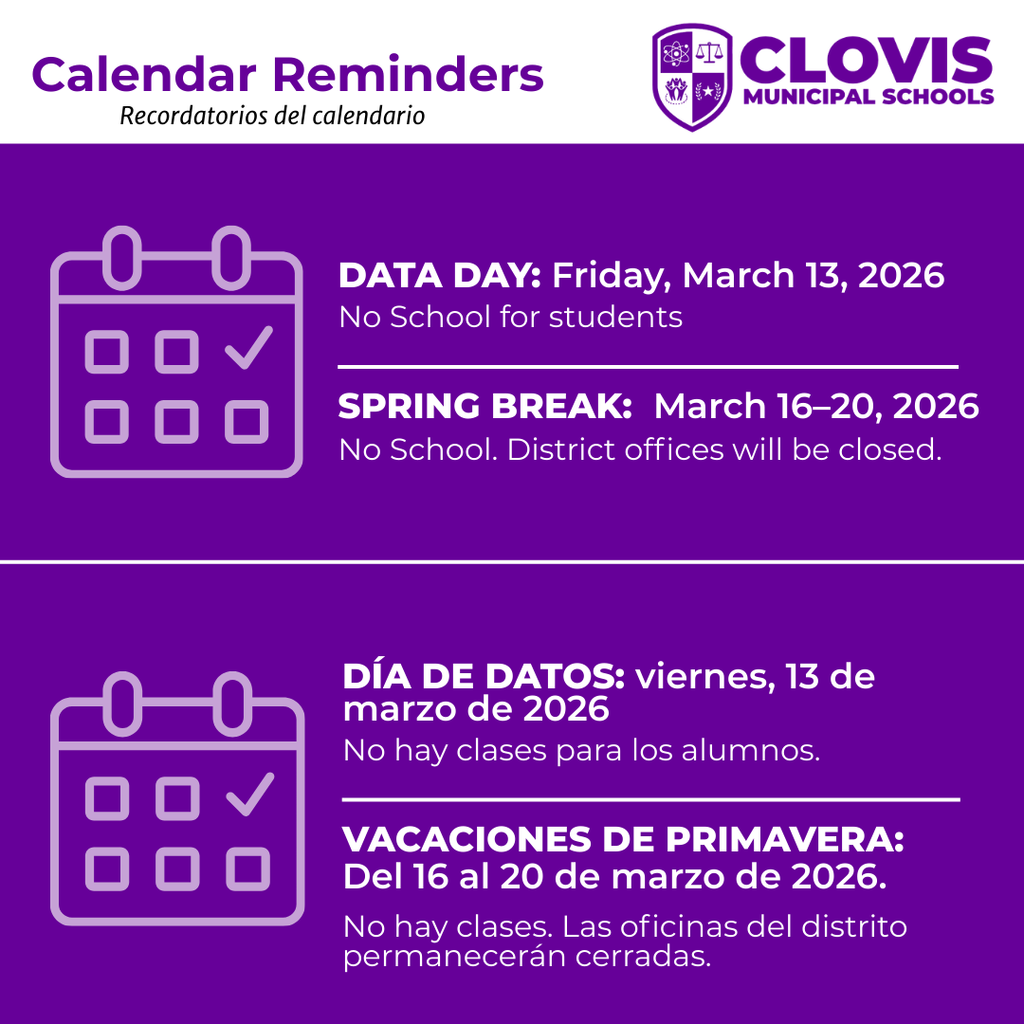 Calendar Reminder Graphic for Spring Break and Data Day