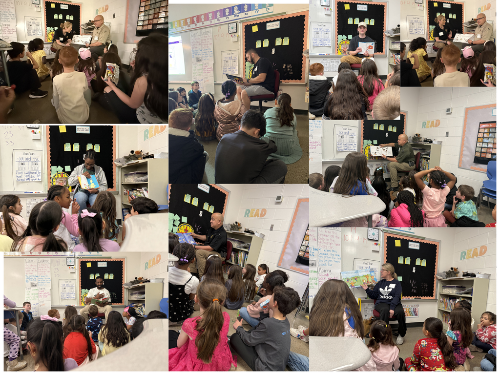 Mrs. Gardner and Ms. Stacy's class and their special guests reading stories