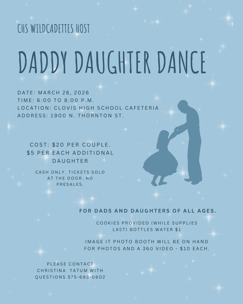 Daddy Daughter Dance flyer hosted by CHS Wildcadettes on March 28, 2026.