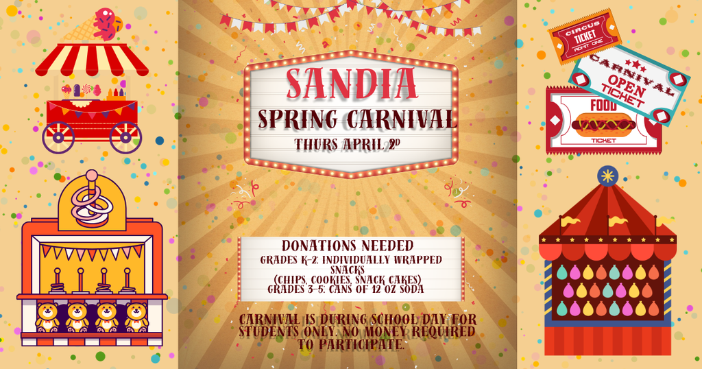 A colorful carnival poster with various rides, including a carousel, a Ferris wheel, and a merry-go-round.