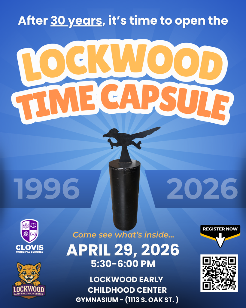 Blue background features "LOCKWOOD TIME CAPSULE" and "1996 2026" with a black object in the center. Logos and a QR code at the bottom.