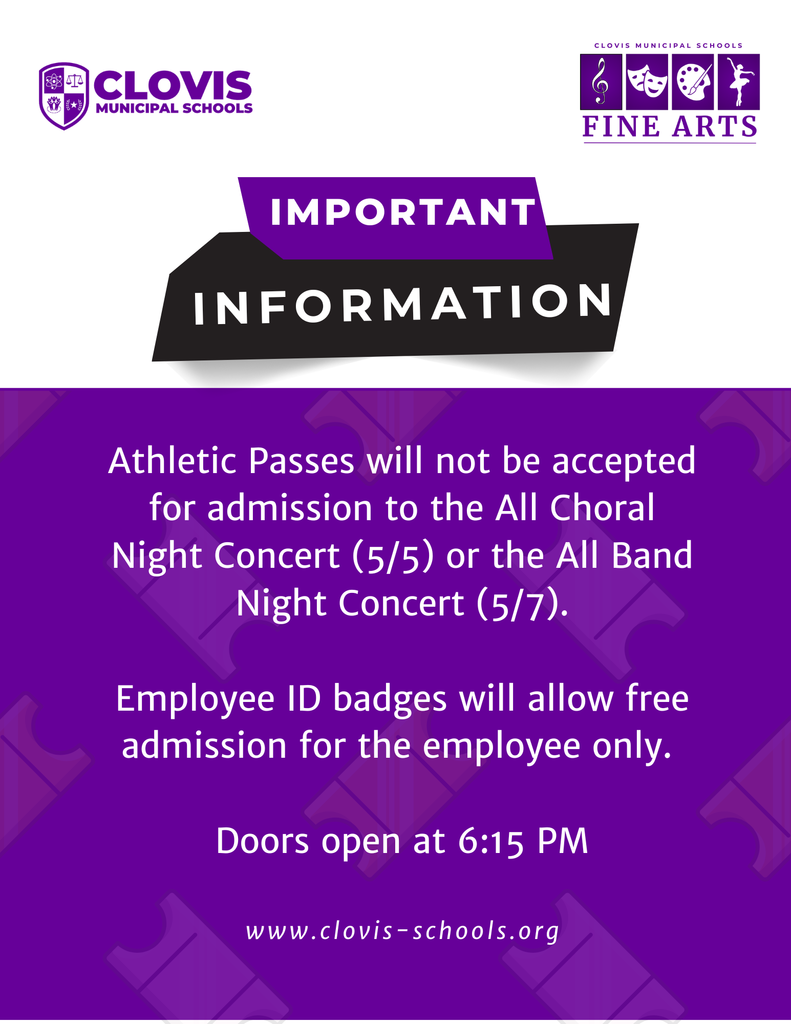 Purple and white text on a purple background. Information about the All Choral and Band Night Concerts.