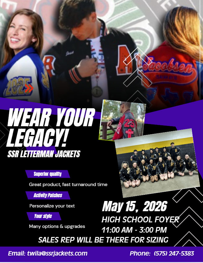 A poster features two students in letterman jackets with the words "Wear Your Legacy!" A group photo of students in uniform is in the corner.