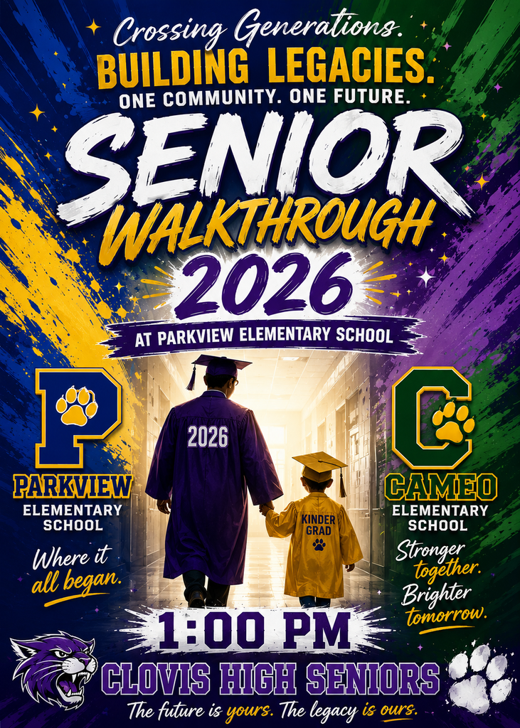 An event poster featuring a senior in a cap and gown walking with a child, both holding hands.