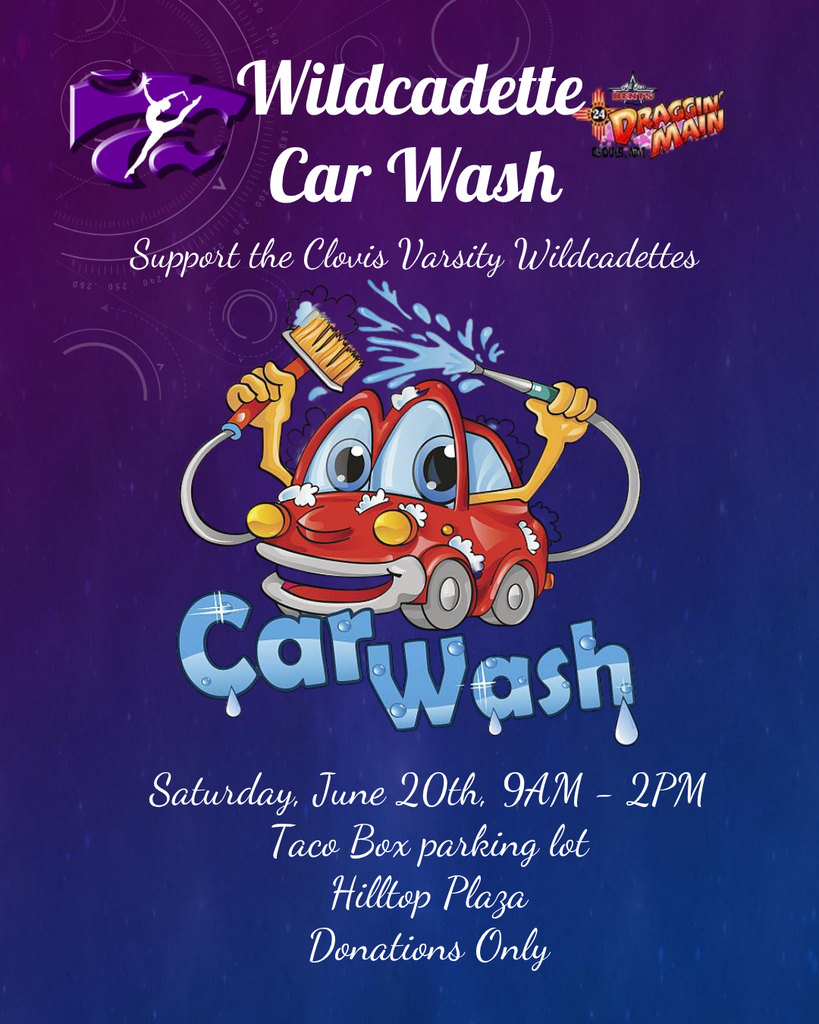 Flyer for a car wash. Features a red car with cartoon eyes, a nozzle, and a hose.