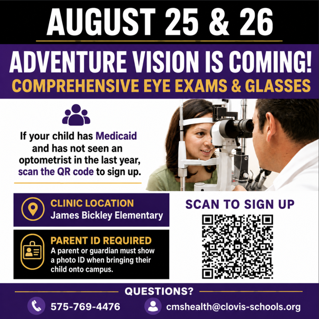 Comprehensive eye exam clinic set for August 25 and 26 at James Bickley Elementary