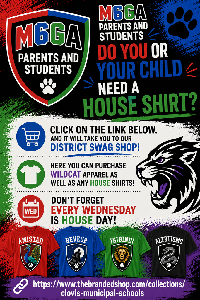 A promotional flyer featuring text and images of house shirts. It highlights available Wildcats apparel and a link to the District Swag Shop.