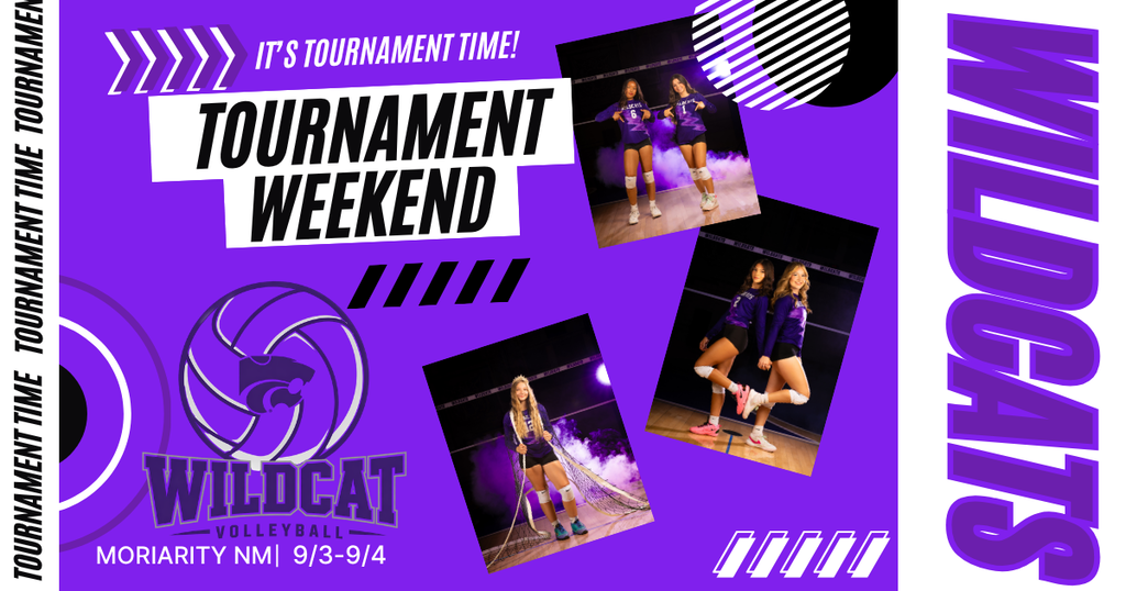 An advertisement for Wildcat Volleyball Tournament Weekend featuring a collage of three photos of players in action.