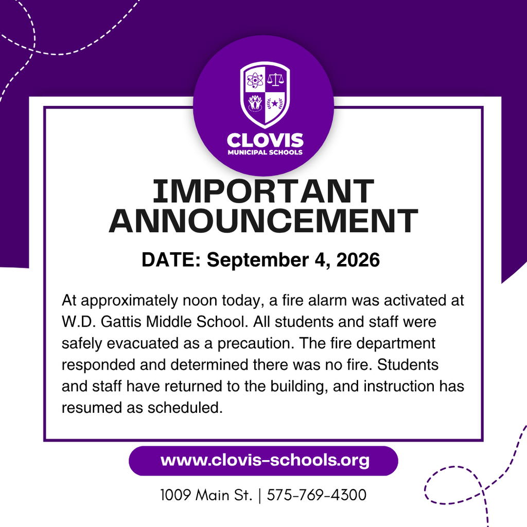 Purple and white graphic with a purple circle logo at top. Text reads "Important Announcement" and "Date: September 4, 2026".