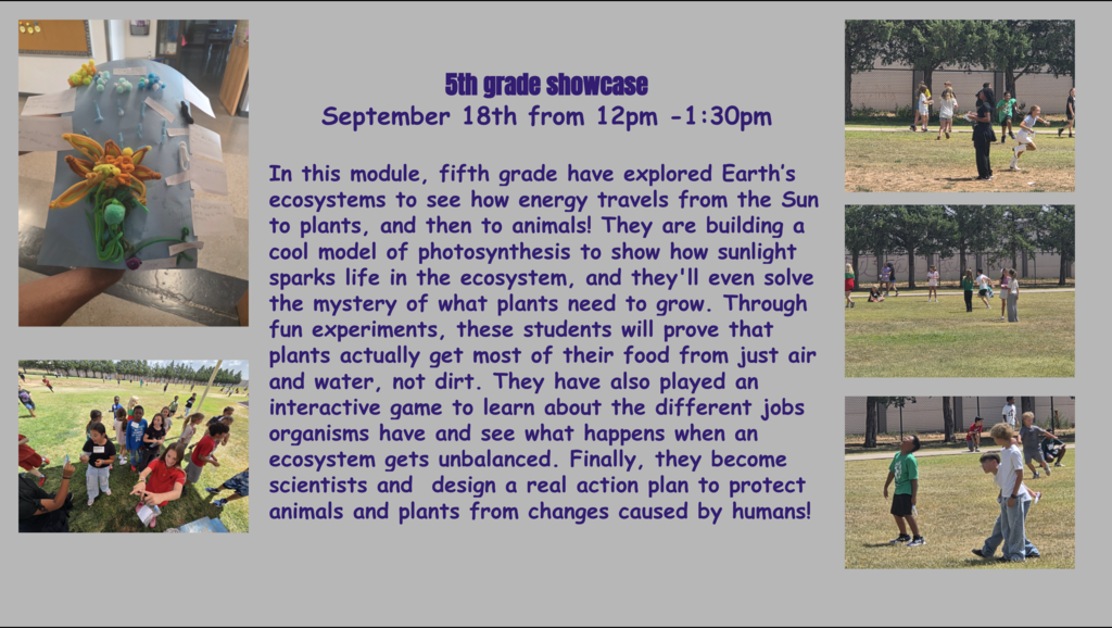 Collage of fifth graders outdoors and a text box explaining a school project.