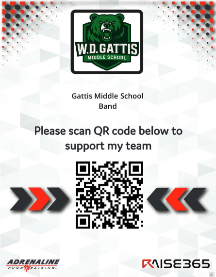 A QR code for the Gattis Band fundraiser. The fundraiser ends on September 29.
