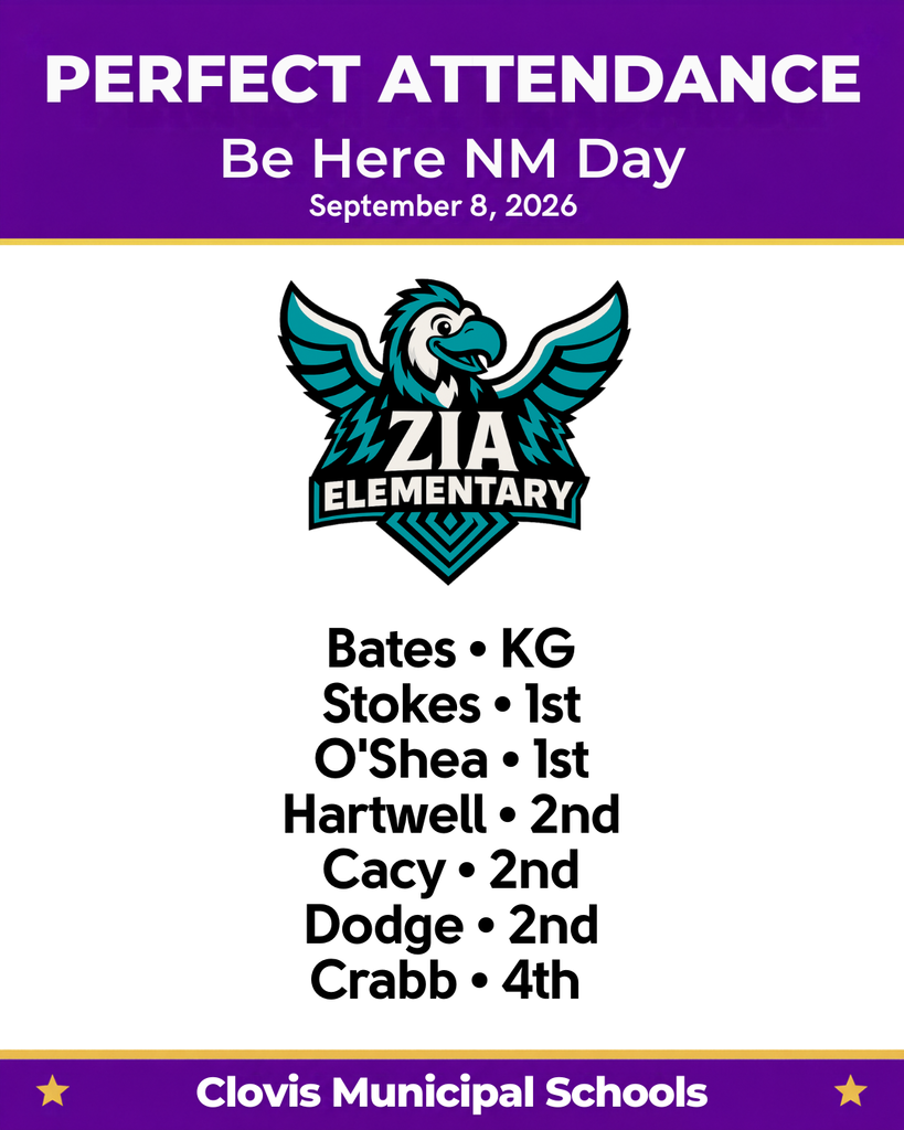 Text reads: Perfect Attendance, Be Here NM Day, September 8, 2026. Logo shows an eagle with wings spread. List of classrooms.
