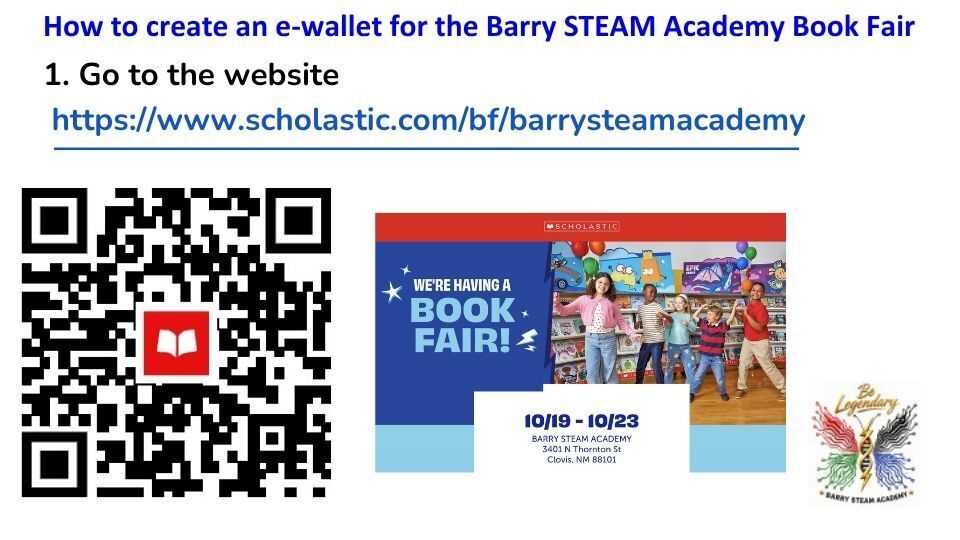 Instructions to create an e-wallet displayed with a QR code, a blue banner, and a colorful logo.