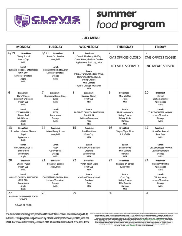 July Menu
