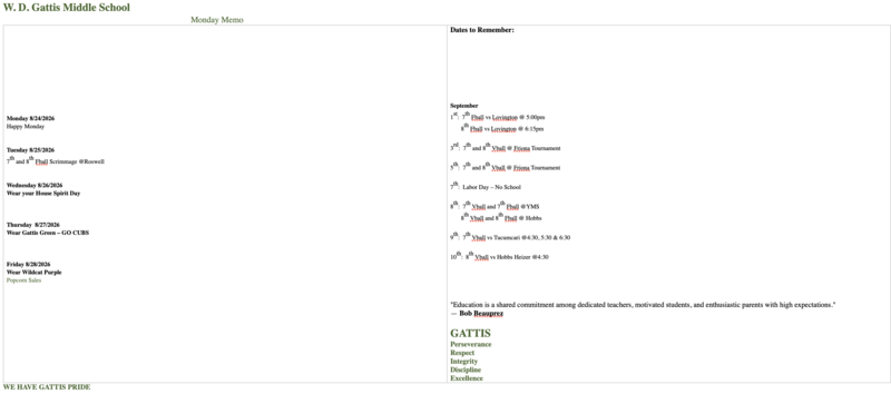 Gattis Weekly Schedule