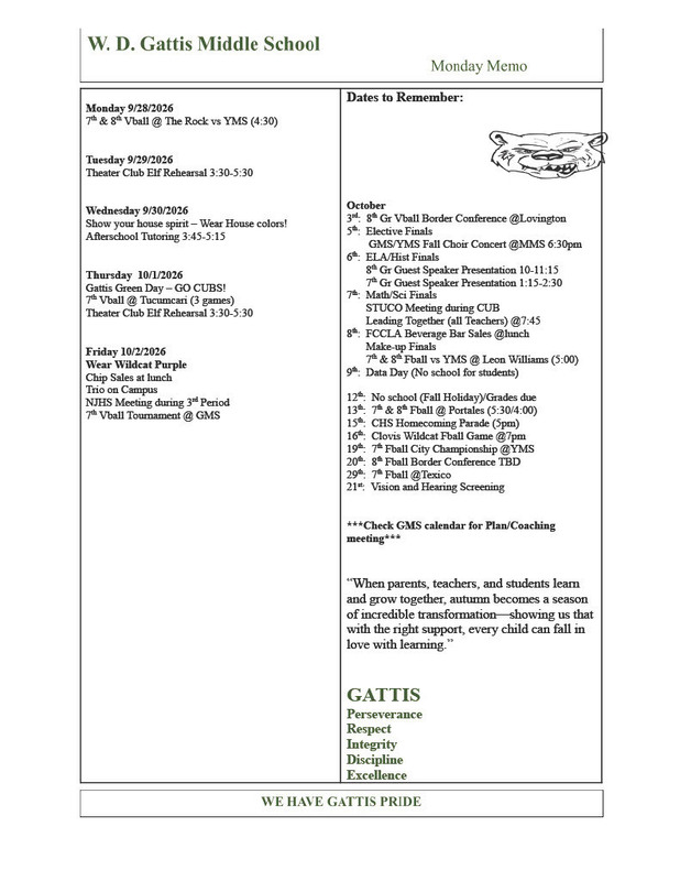 Weekly schedule for GMS