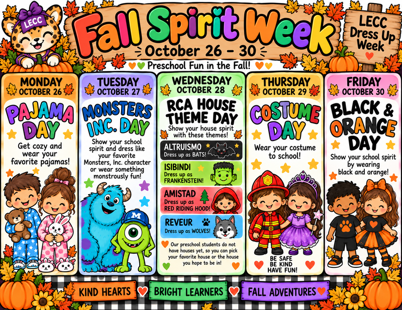 LECC Fall Spirit Week 10/26/26-10/30/26