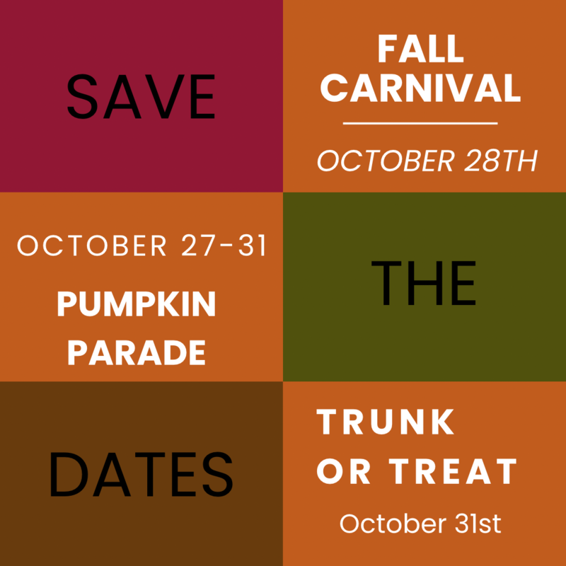 Save the Dates: Fall Carnival, Pumpkin Parade, and Trunk or Treat