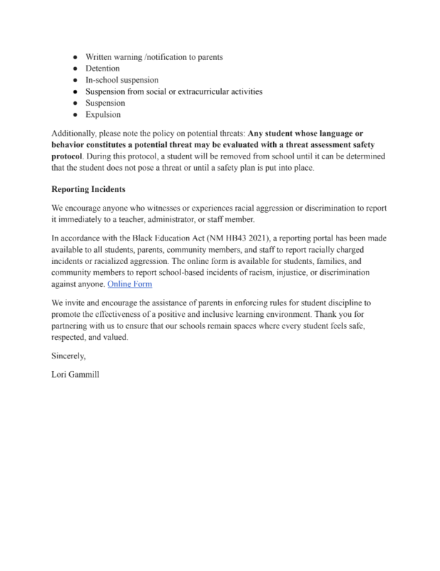 Communication Regarding Inappropriate Language and Racial Slurs in Clovis Municipal Schools Part 2