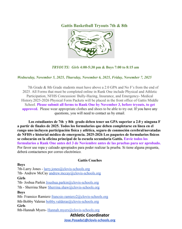 basketball tryouts week of November 3-7