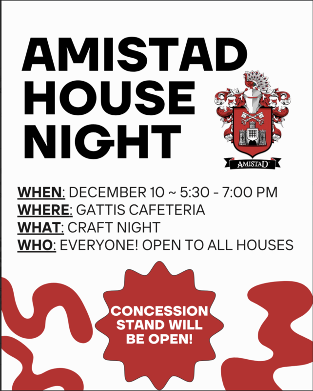 Amistad House Night December 10 from 5:30-7 p.m. in the Gattis Cafeteria
