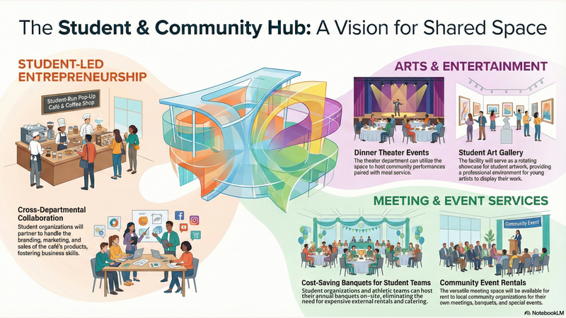 Student & Community Hub infographic highlighting different potential uses for the facility.