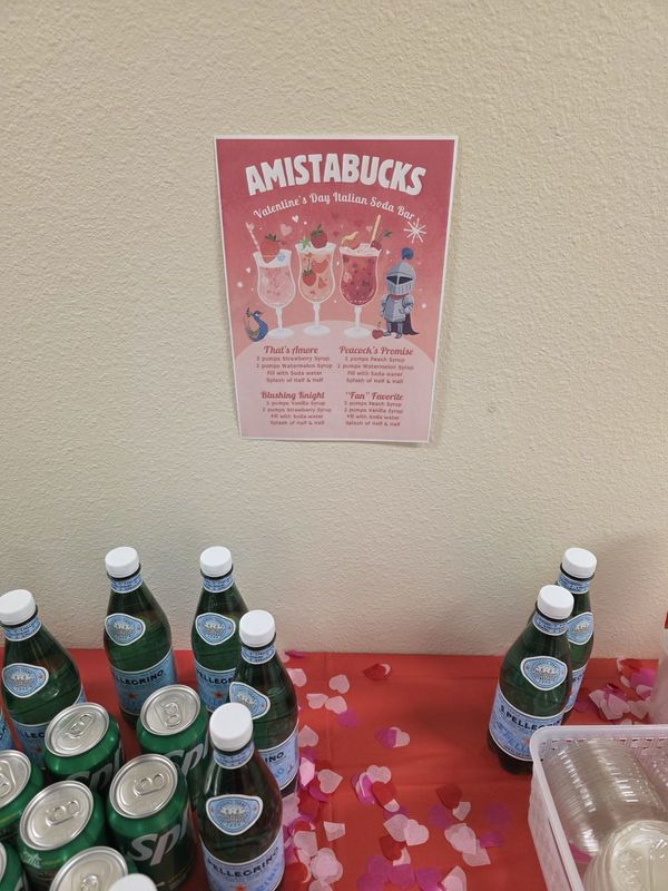 A sign with Amistabucks