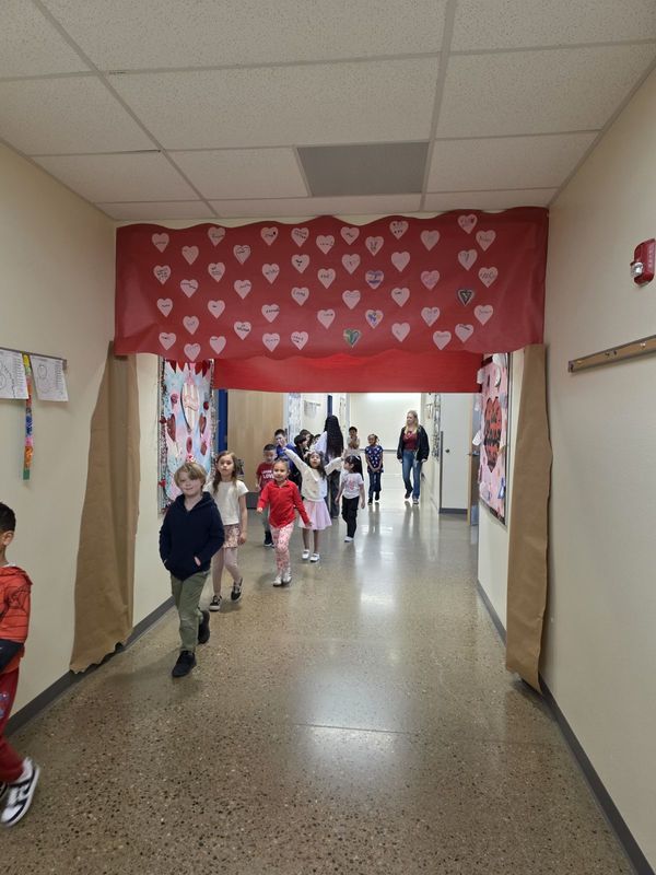 Heart banner across the hall