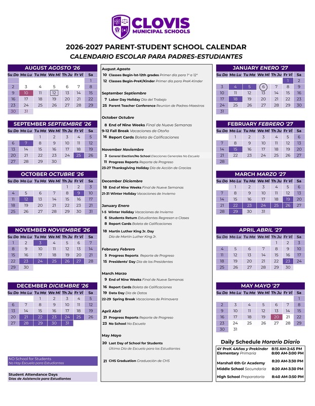 2025-2026 Parent Student Calendar