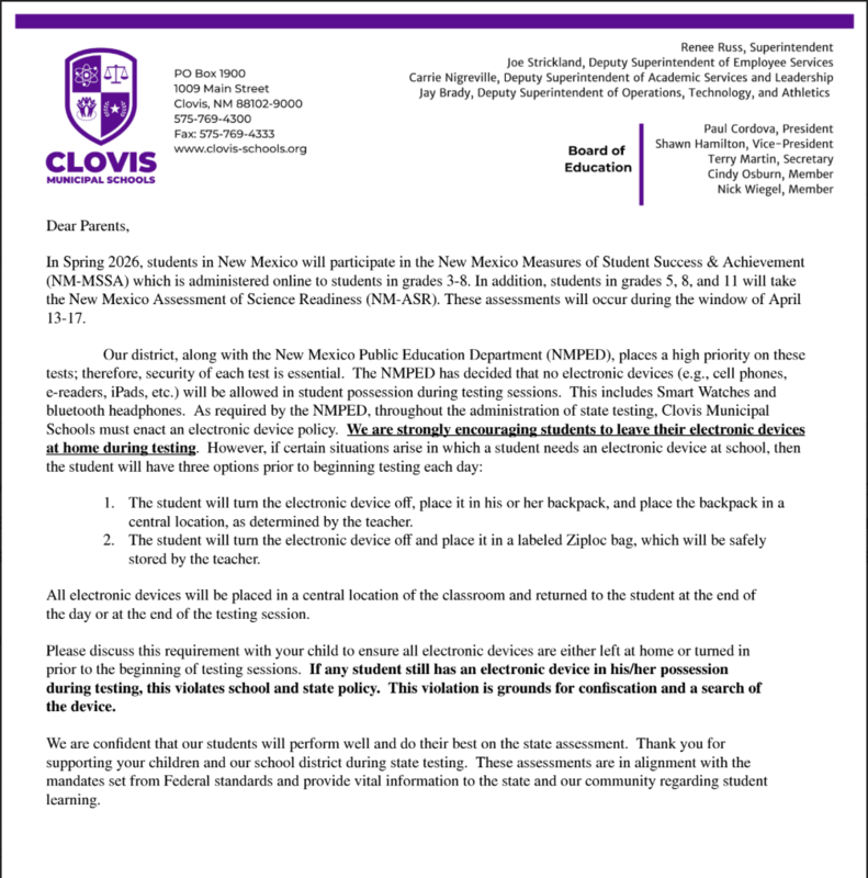 District Electronics Device Policy