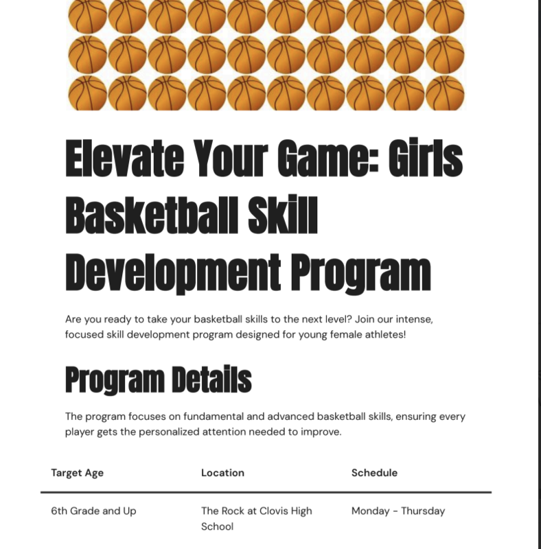 Girls basketball skill development program