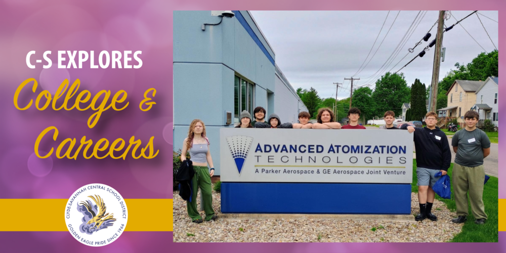 photos of C-S students standing by the sign for AA Technologies