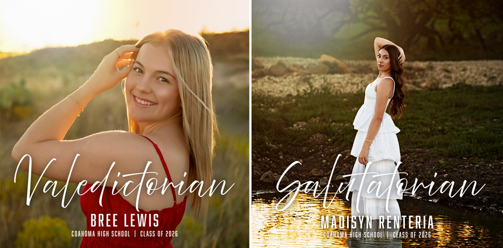 Photos of two young students announcing they are the valedictorian and salutatorian