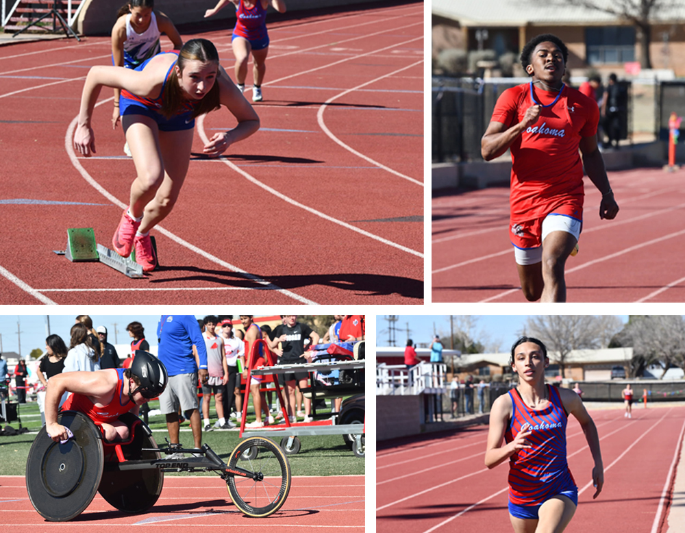high school track members  comopeting at a meet