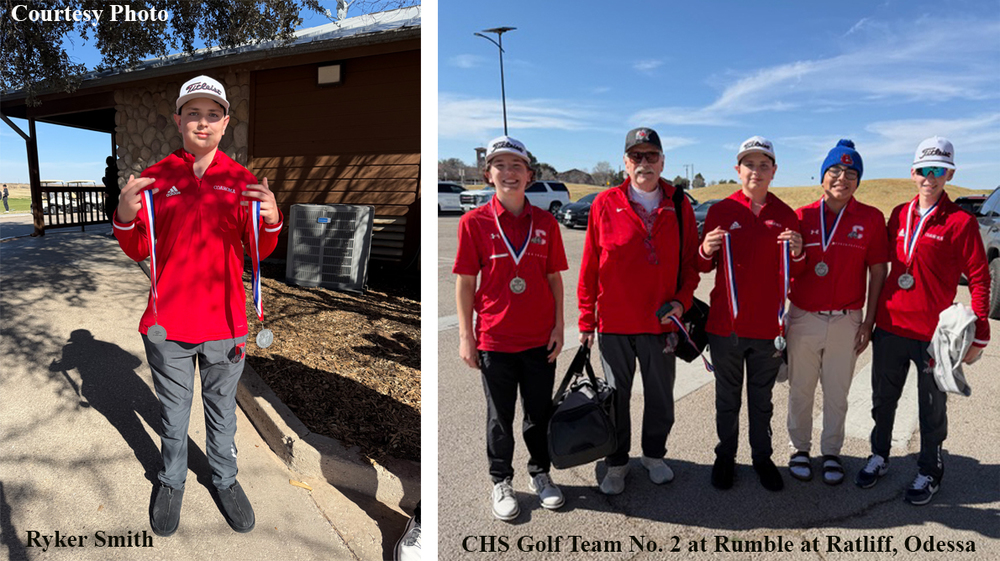 high school and coach golf team holding medals