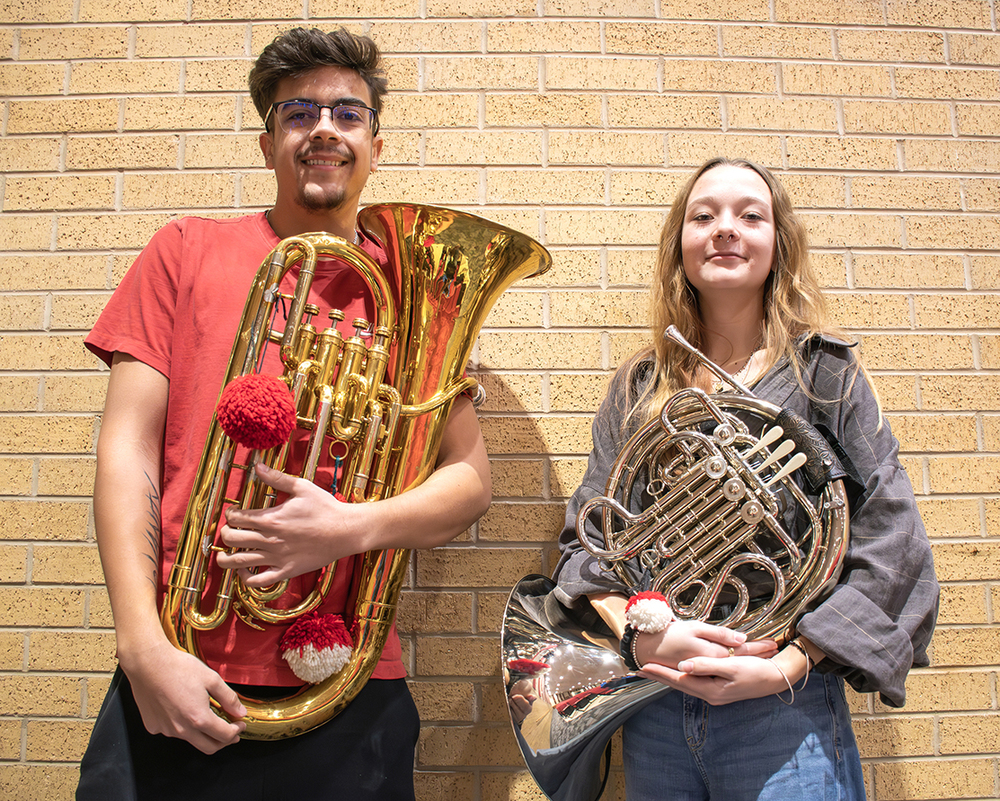 Students holding instruments for band