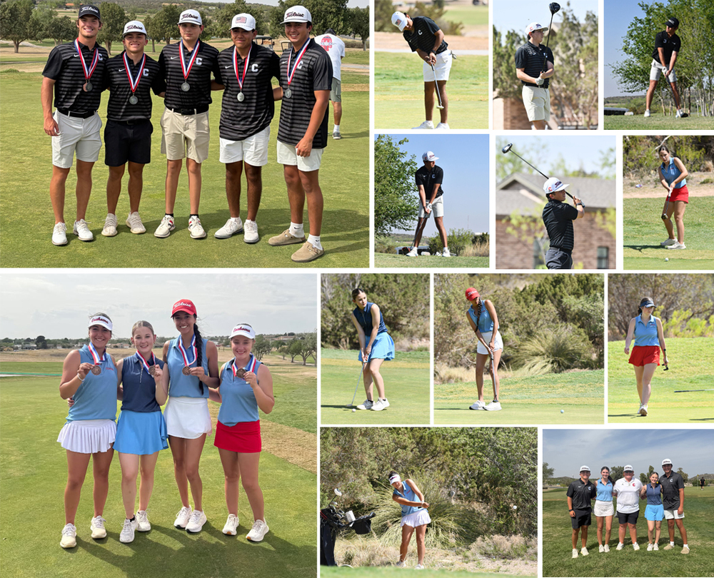 Collage of photos of high school students golfing