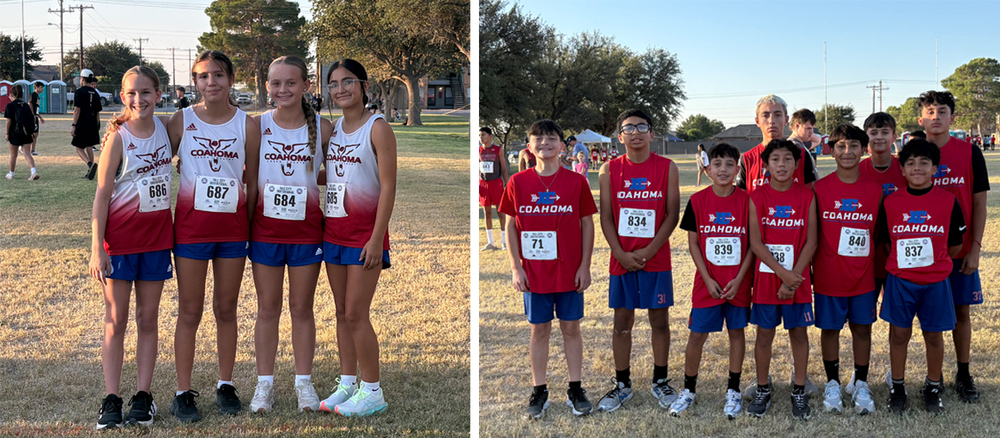 Junior high runners posing for a team photos