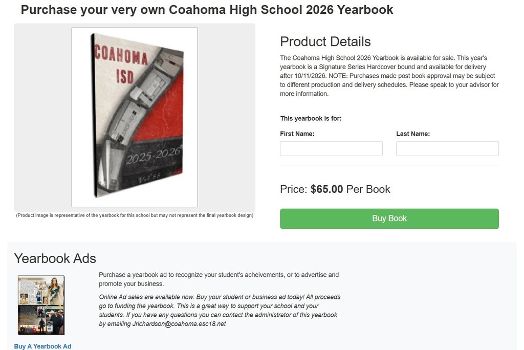 Adversitment showing a high school yearbook