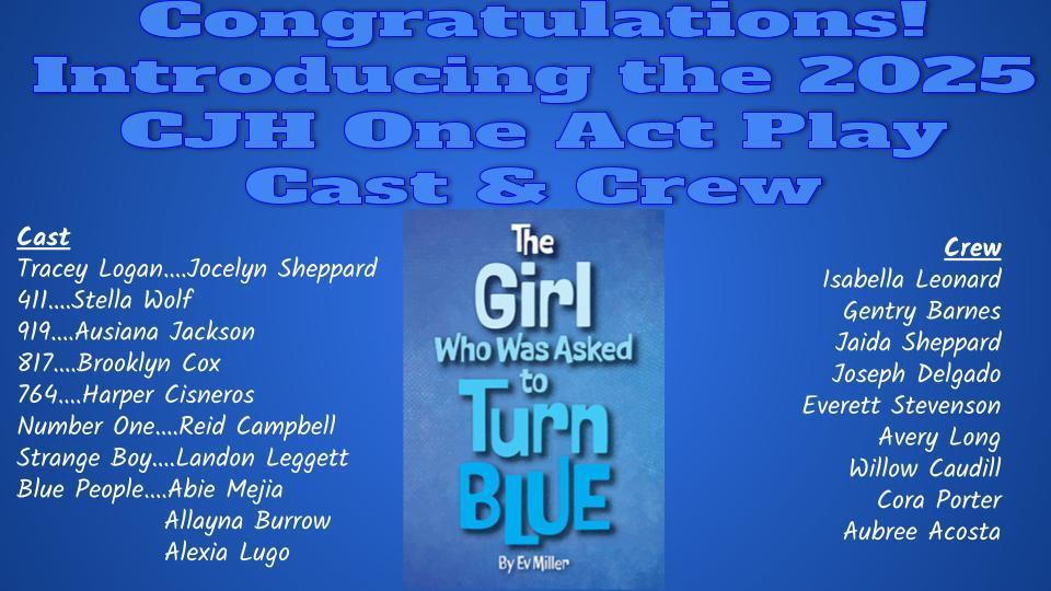 List of names for a junior high one act play cast and crew
