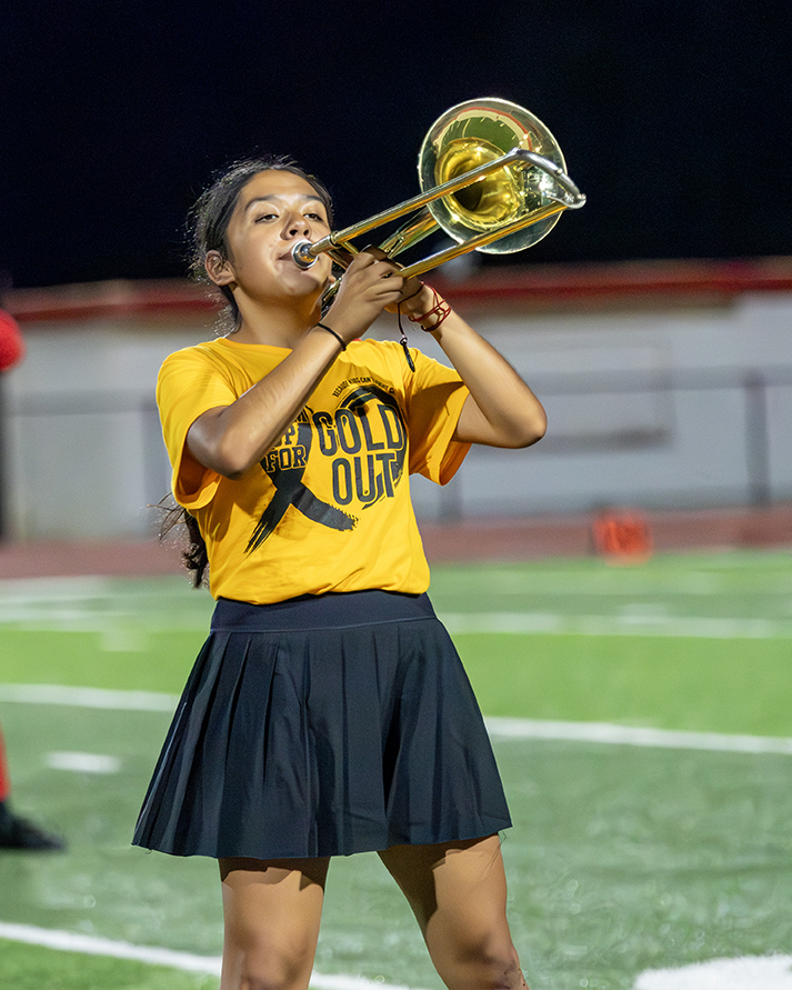 Band student playing the trumbone
