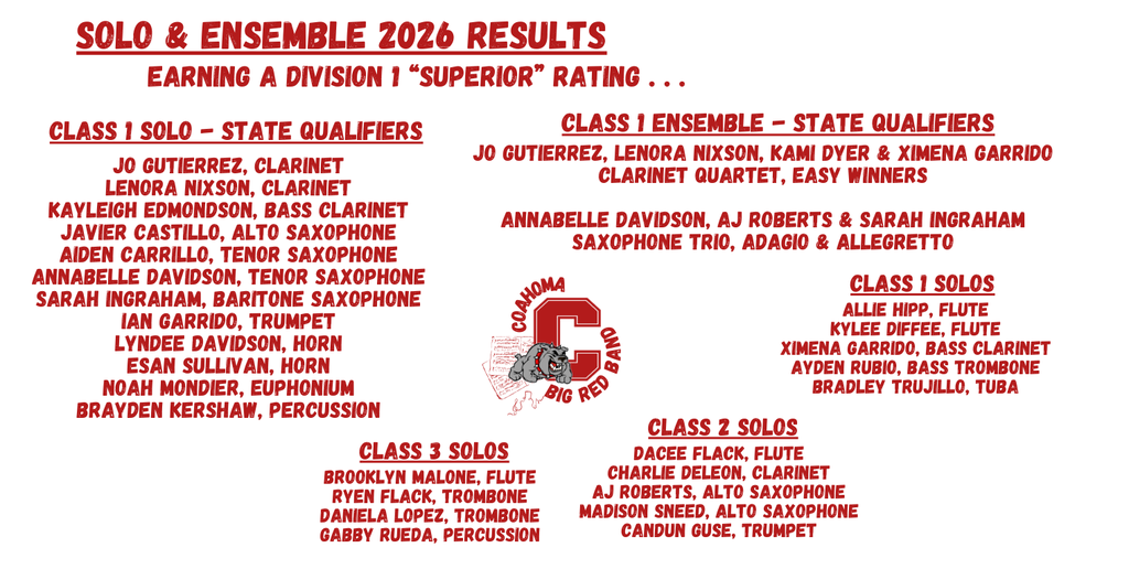 List of band students qualifying for state solo and ensemble contest