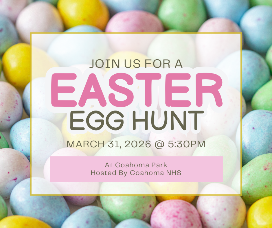 Promotional for an Easter Egg Hunt at 5:30 p.m. on  March 31 at the Coahoma City Park