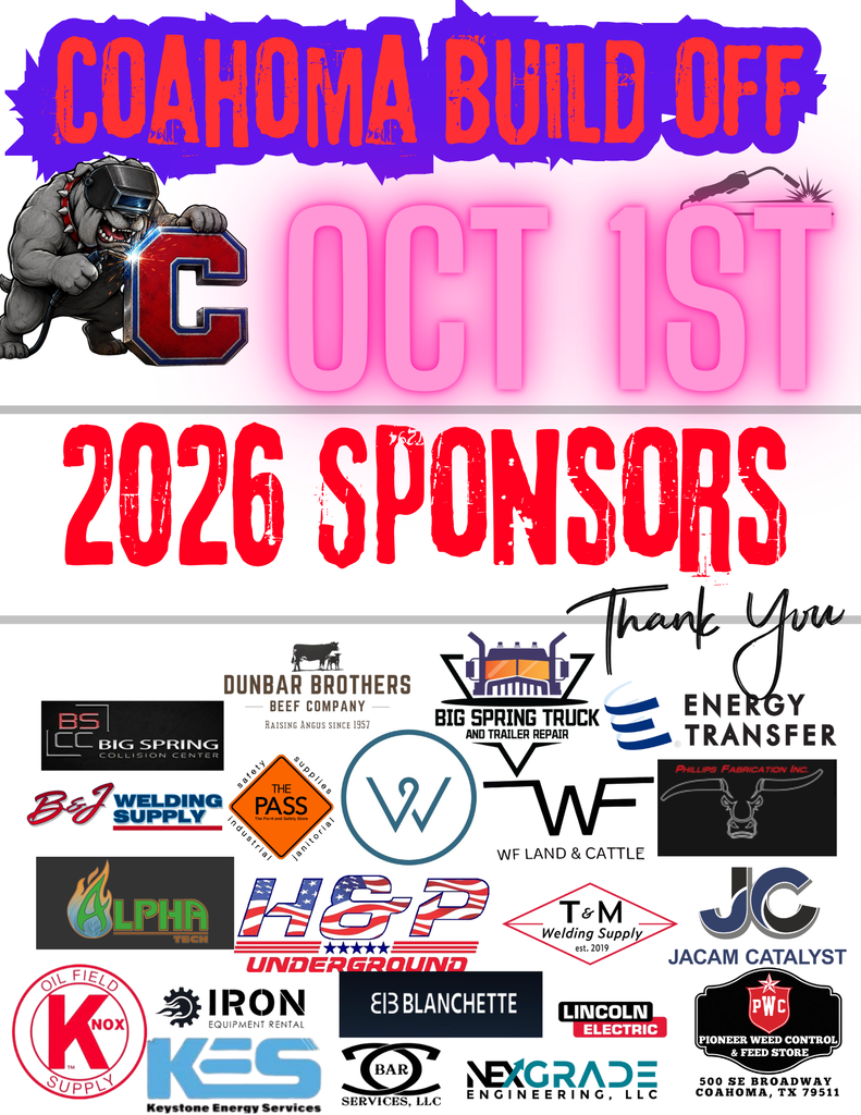 Flyer featuring sponsor logos for the Coahoma Build-Off