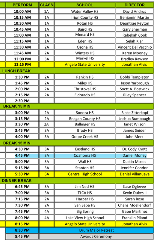 schedule of events for a band contest