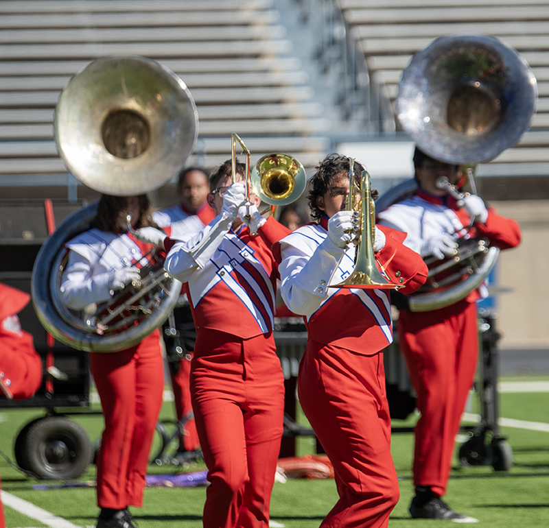 high school marching band performing